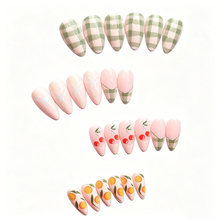 Artistic Press-On Nail Art Design Set with Fruit Accents Bowlift