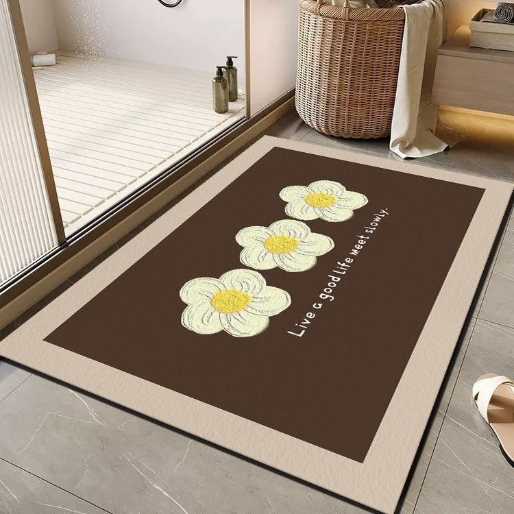 Cheerful Floral Message Bath Mat Bowlift