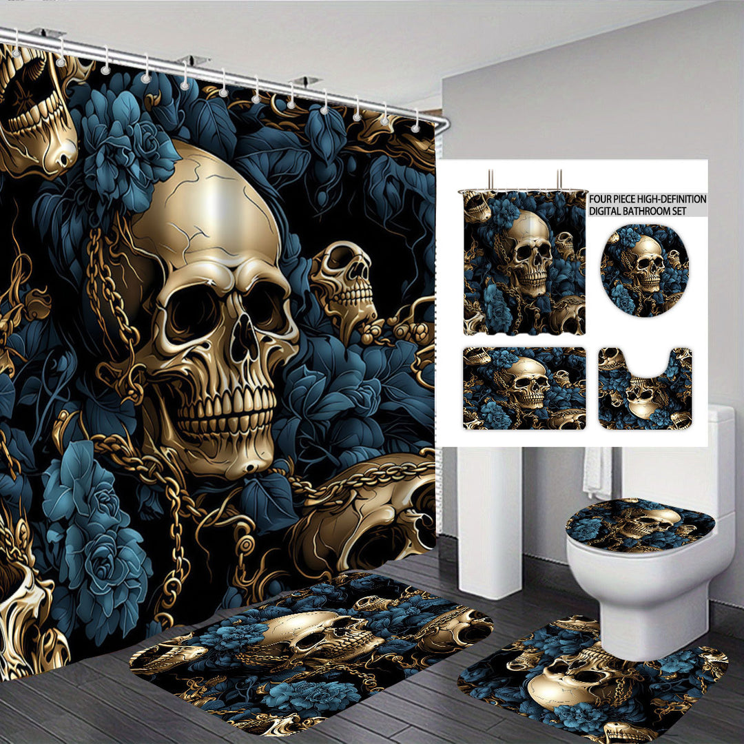 Artistic Skull and Floral Themed Bathroom Set Bowlift