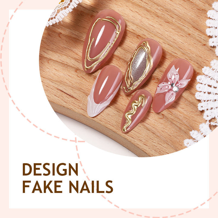 Artificial nail set with elegant blooming designs and golden accents Bowlift