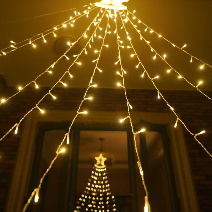 Decorative Star LED Wall Lamp With Warm Twinkle Tassel Fairy String Lights Bowlift