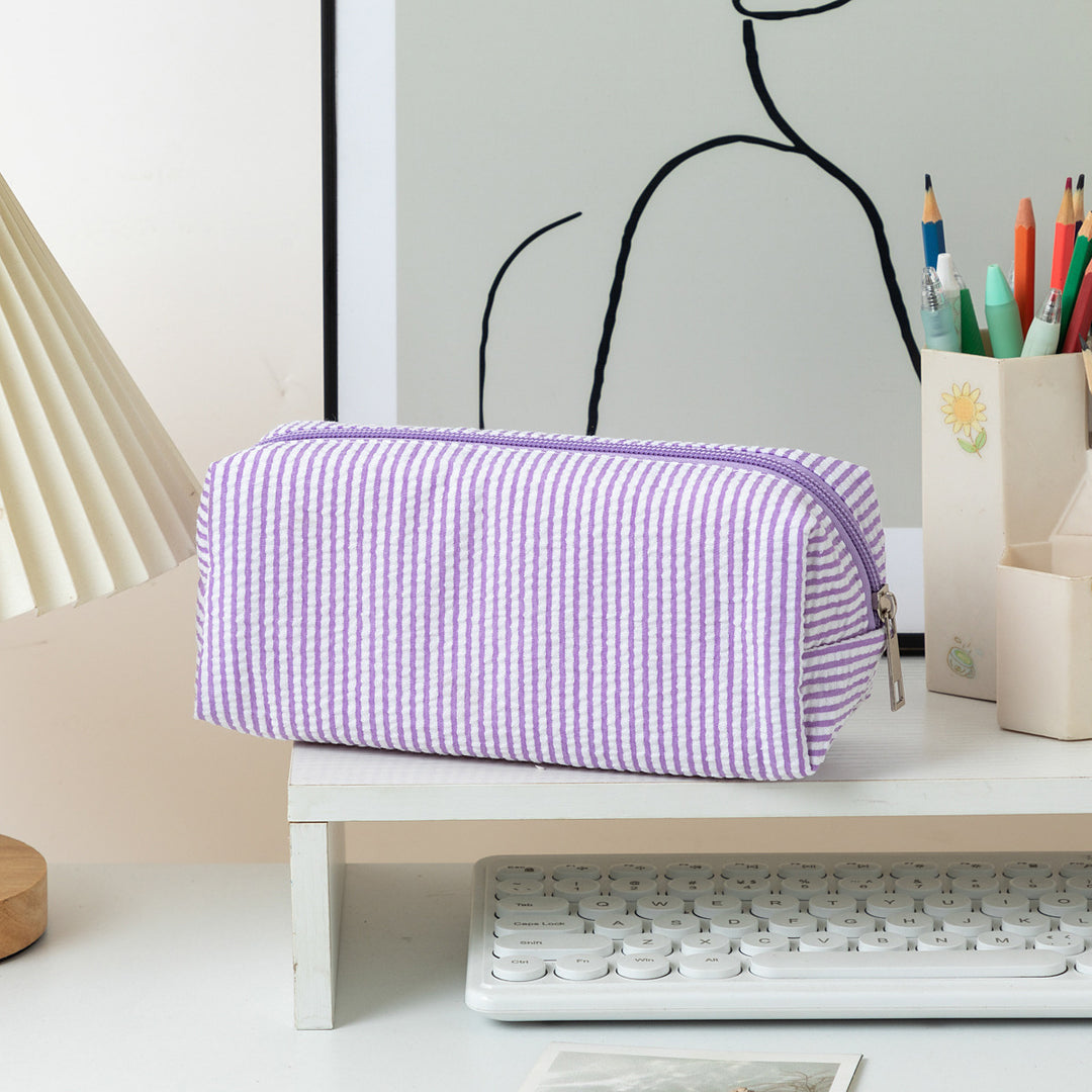 Striped Zippered Pencil Case Bag Bowlift