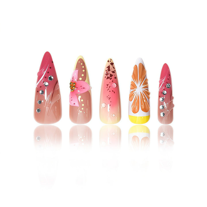Floral Design Stiletto Nail Enhancements Bowlift