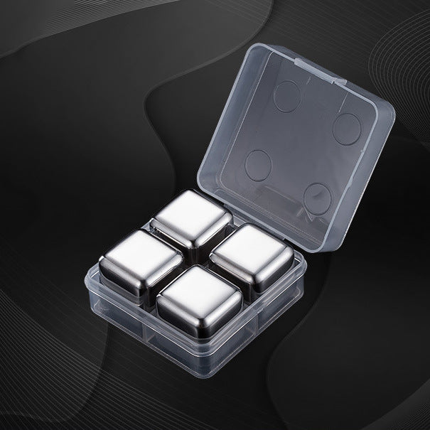 Premium Stainless Steel Whiskey Chilling Cubes Multi-piece Set with Silicone Storage Tray and Tongs Bowlift