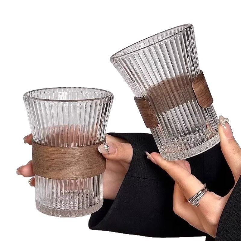 Ribbed Glass Tumbler with Removable Wood Sleeve Bowlift