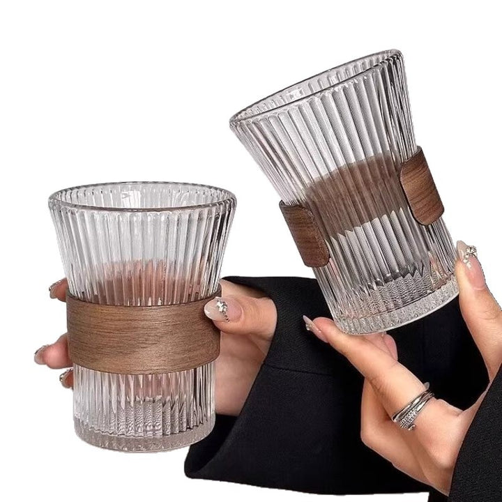 Ribbed Glass Tumbler with Removable Wood Sleeve Bowlift