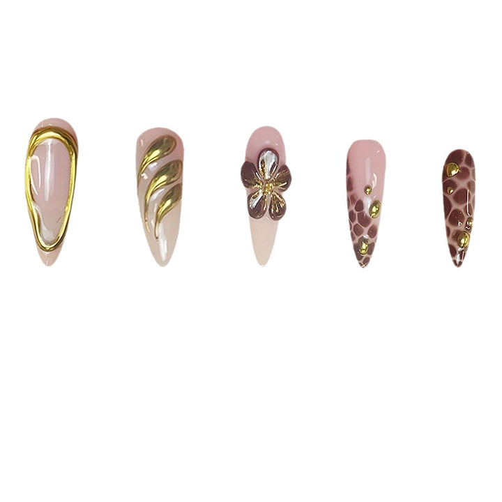 Artistic Press-On Nail Set with 3D Floral Accents Bowlift