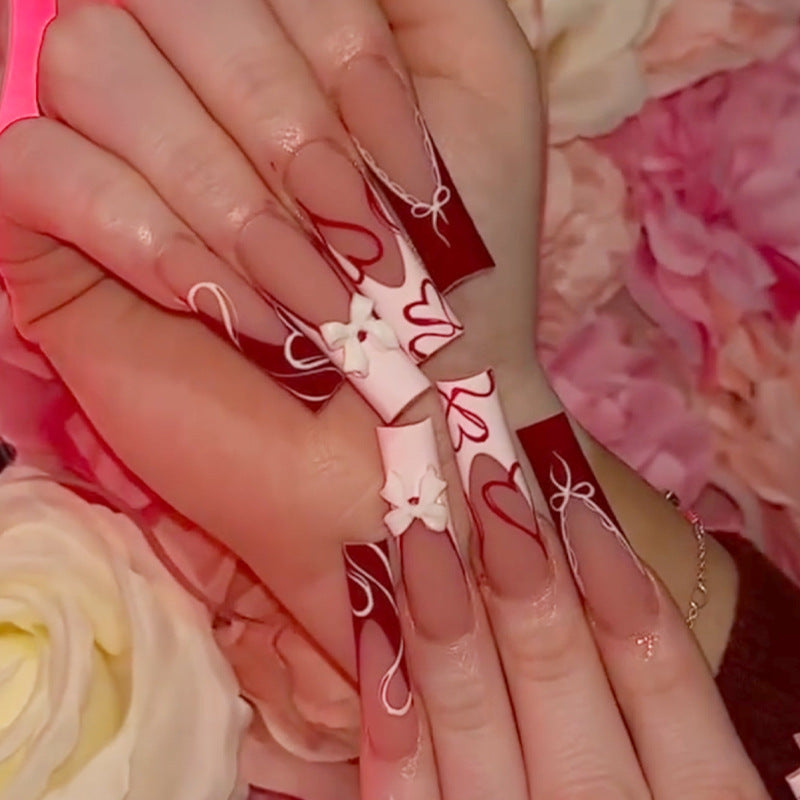 Decorative Heart-Themed Press-On Nails Bowlift