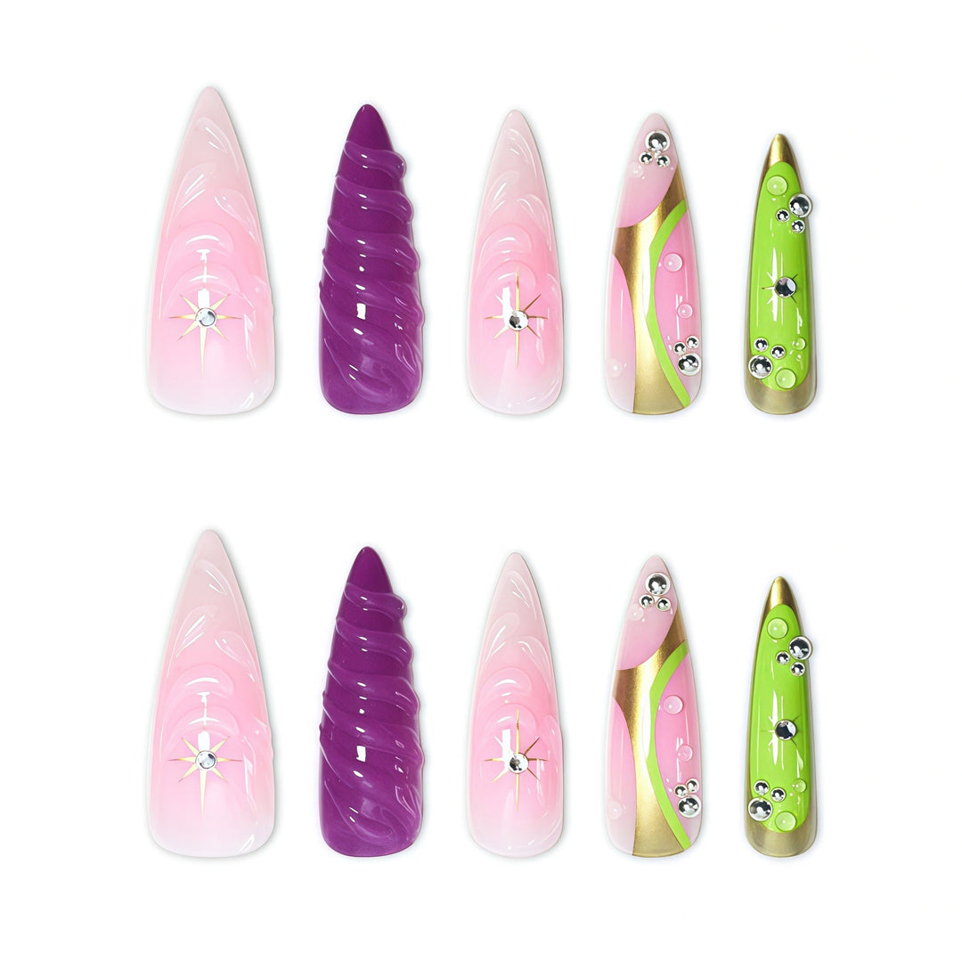 Artistic Almond-Shaped Nail Art Extensions Bowlift