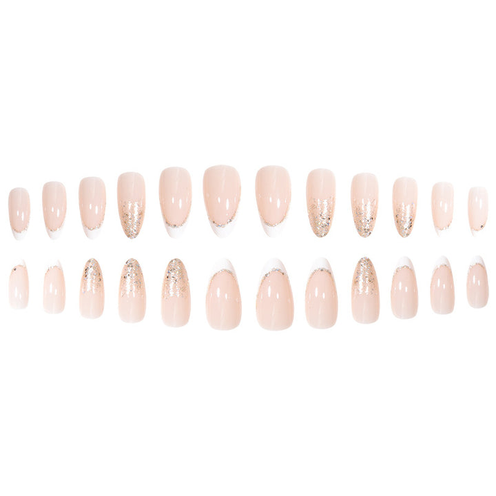 Elegant Stiletto Press-On Nail Set with Glitter and French Tip Bowlift