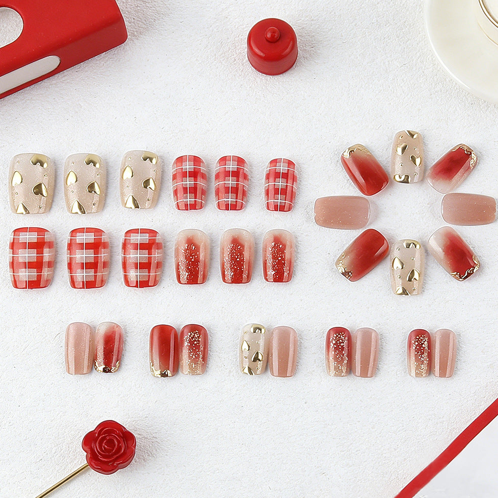Artistic Heart-Embellished Press-On Nails Bowlift