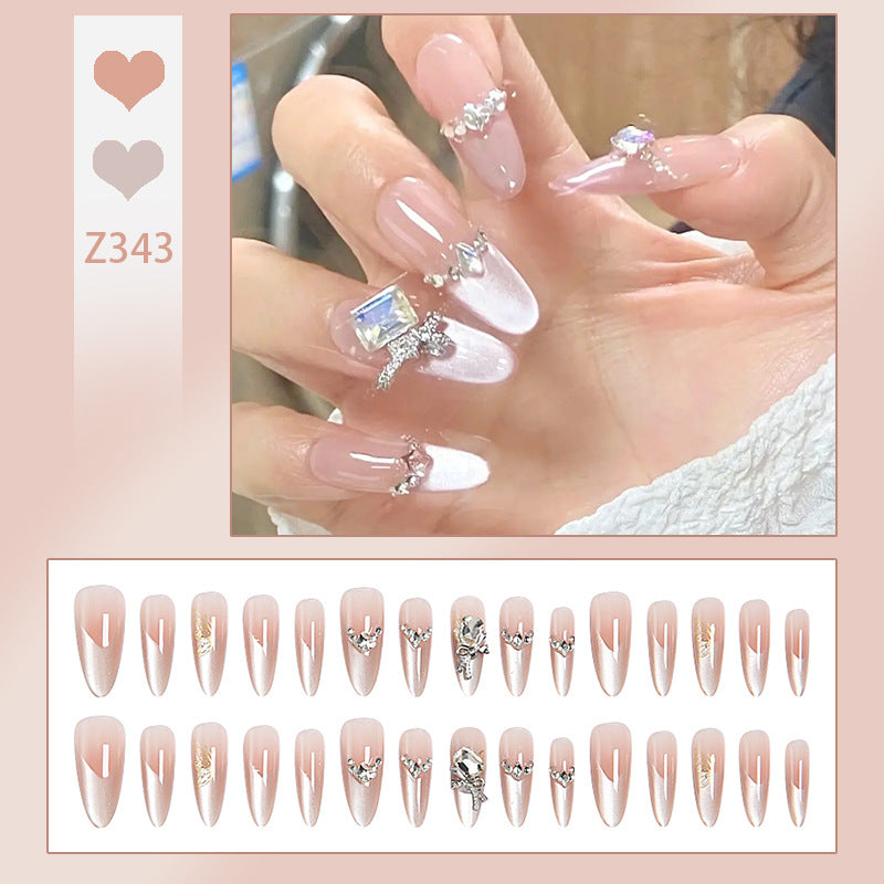Artificial nail set with elegant crystal decorations and ombre effect Bowlift