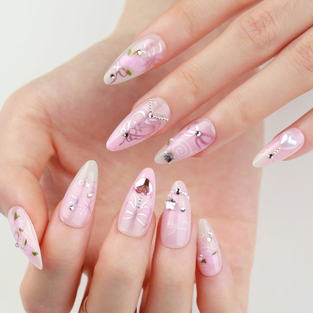 Artful Nail Art with Romantic Rose and Bow Designs Bowlift