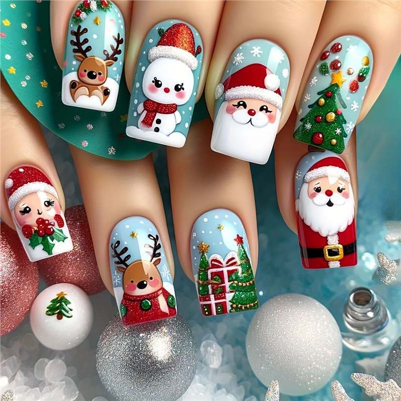 Festive Holiday Character Nail Art Set Bowlift
