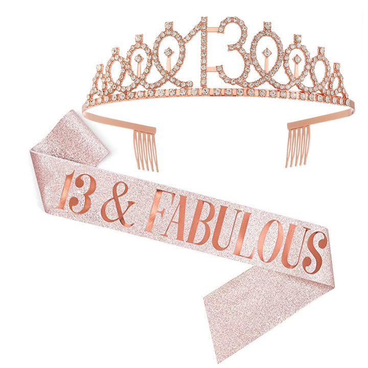 Girl Glittering Birthday Crown and Sash Set Bowlift