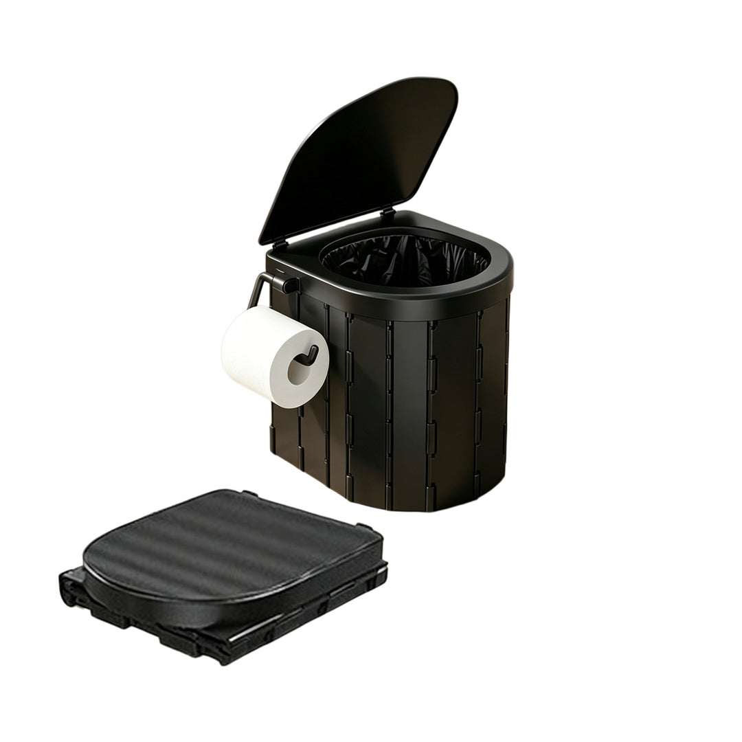 Portable pop-up privacy tent and collapsible camping toilet kit with full accessory set Bowlift
