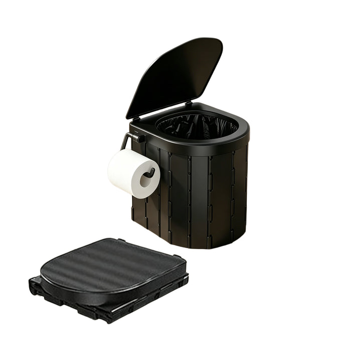 Portable pop-up privacy tent and collapsible camping toilet kit with full accessory set Bowlift