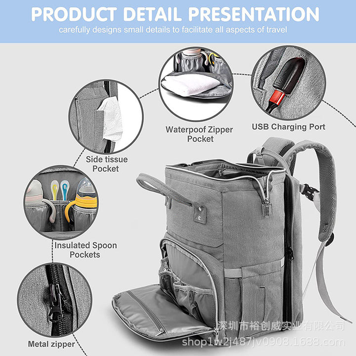 Multi-Functional Diaper Backpack with Insulated Compartment Bowlift