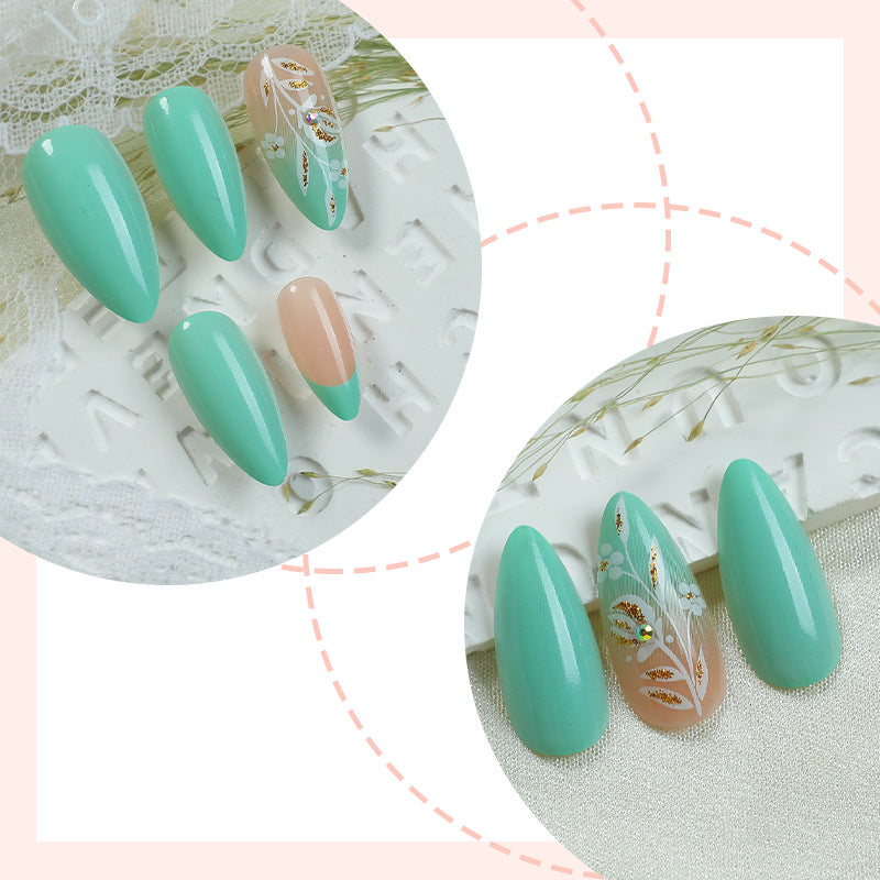 Artisan Press-On Nail Set with Elegant Leaf Patterns Bowlift