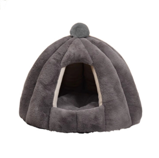 Plush Pumpkin-Themed Cat Hideaway  Dog Bed