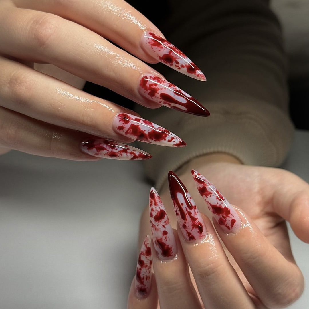 Gothic Blood Drip Stiletto Nail Art Extensions Bowlift