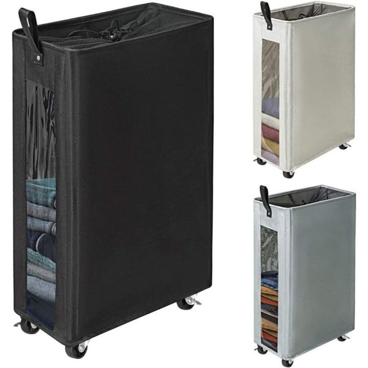 Modern laundry basket with wheels and viewing window Bowlift