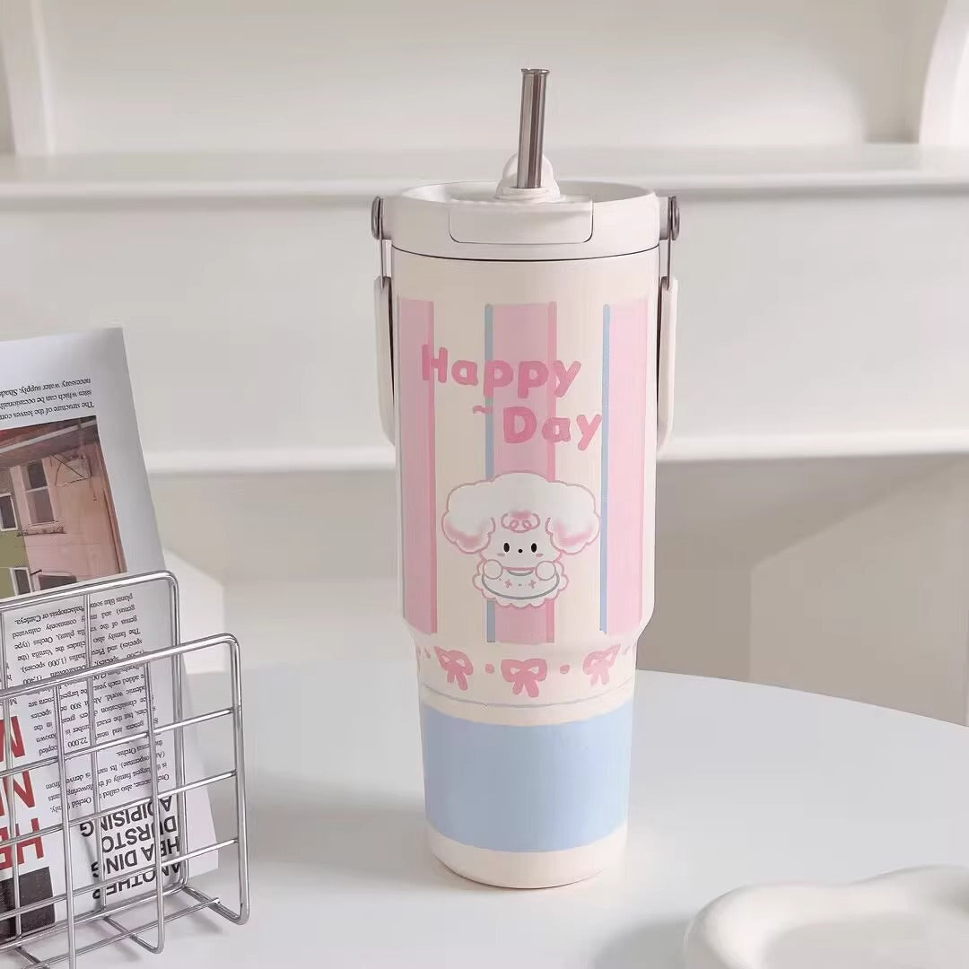 Ladies drinking cup with funny design and integrated straw Bowlift