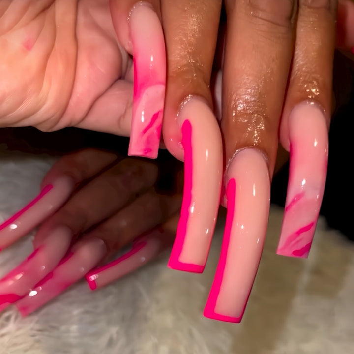 Artistic Marble Effect Nail Extensions Bowlift