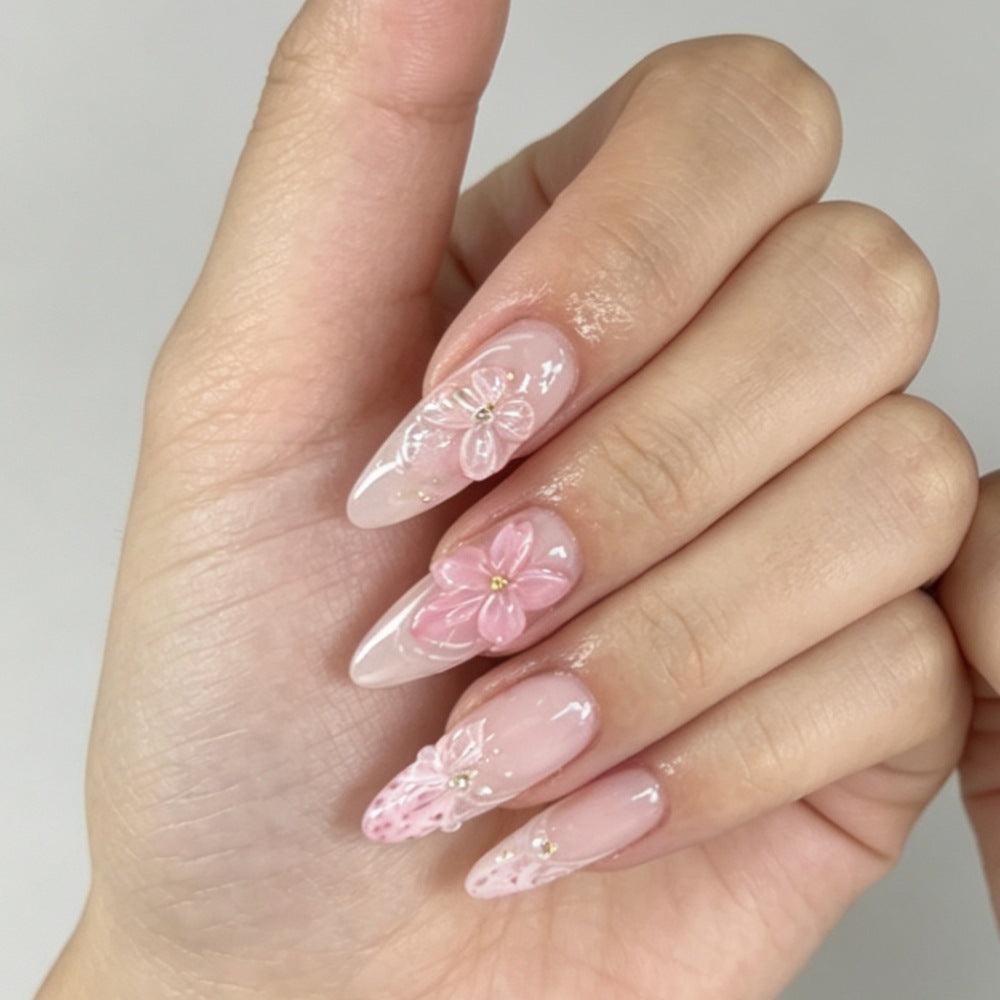 Floral Artistic Press-On Nails Set Bowlift