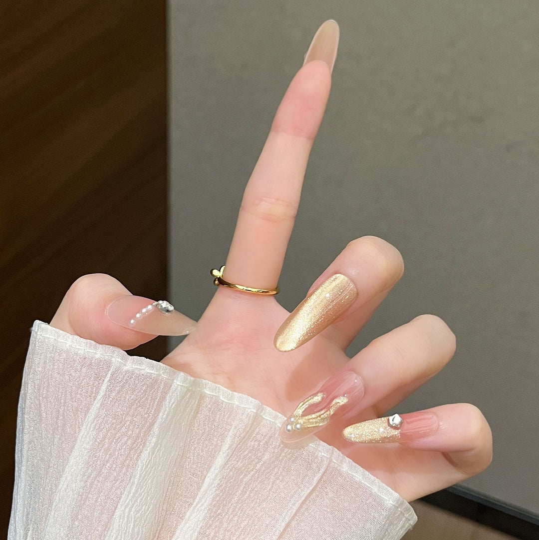 Decorative Crystal-Embellished Press-On Nail Art Bowlift