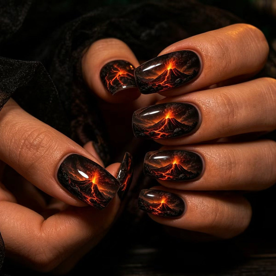 Art nails with volcano motif Bowlift