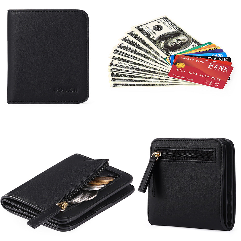Compact Saffiano Card and Coin Wallet with Zipper Pocket Bowlift