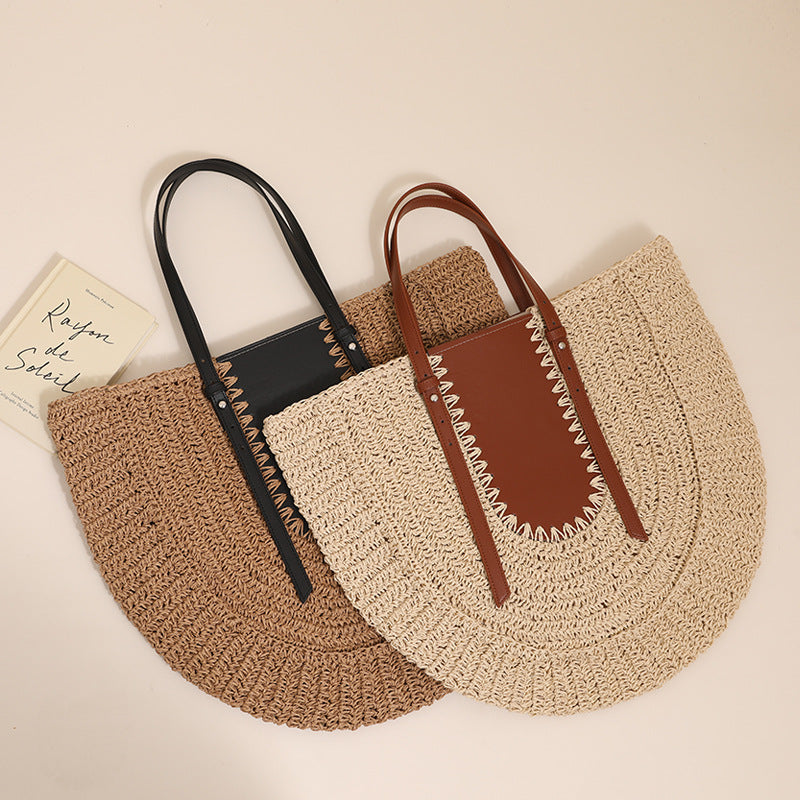 Elegant Handmade Straw Bag with Leather Accents Bowlift