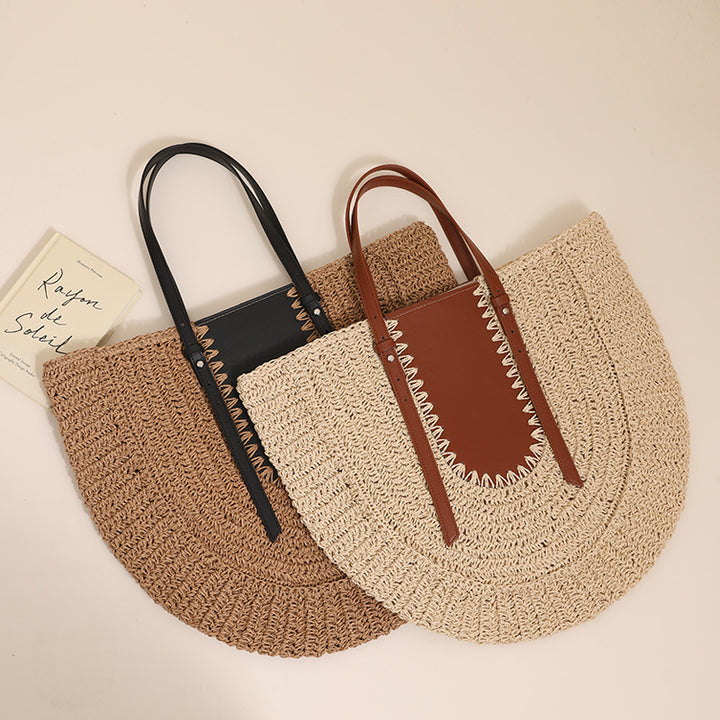 Elegant Handmade Straw Bag with Leather Accents Bowlift
