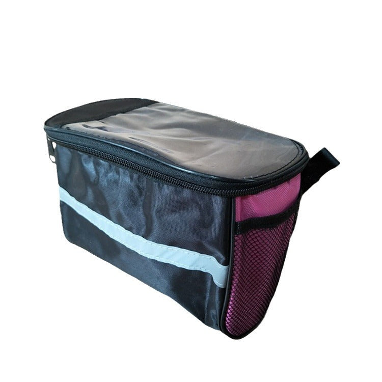 waterproof bicycle handlebar storage bag with clear touchscreen phone pocket and reflective safety strip Bowlift