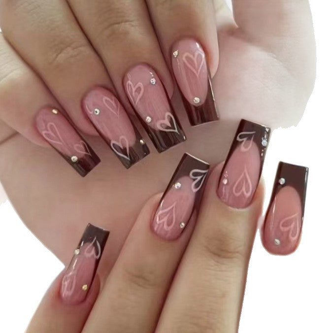 Decorative Press-On Nail Set with Heart Design Bowlift