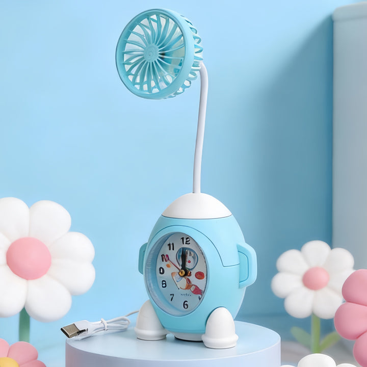 Women Multifunctional Table Clock with Fan Bowlift