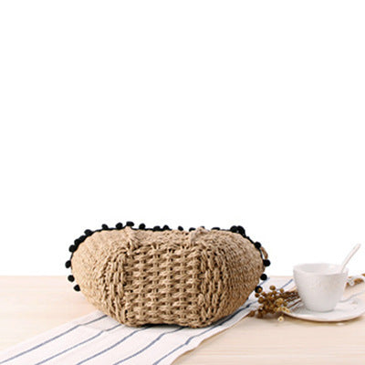 Braided Basket Bag with Pompons Bowlift