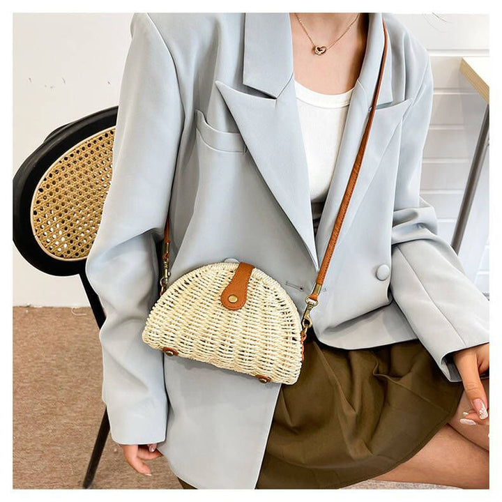 Handcrafted Rattan Bag in Half-Moon Design Bowlift