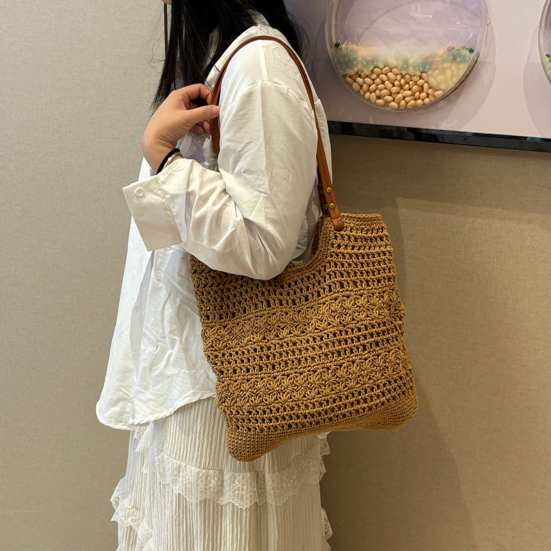 Hand-knotted shopper bag with integrated leather handle Bowlift