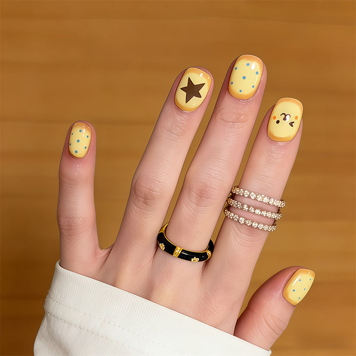 Artistic Press-On Nail Set with Playful Character Designs Bowlift