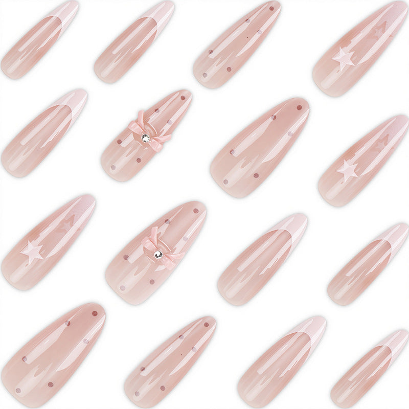 Decorative Press-On Nail Set with Bow and Star Designs Bowlift