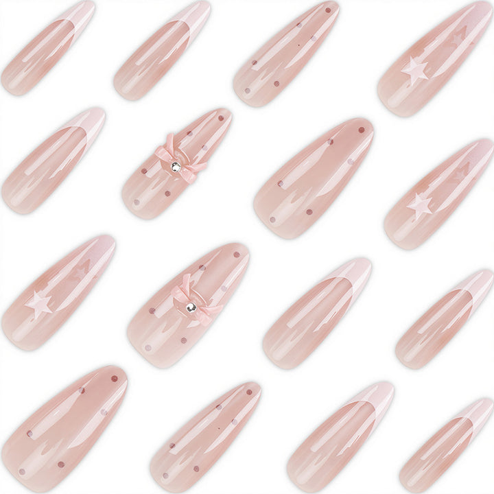 Decorative Press-On Nail Set with Bow and Star Designs Bowlift