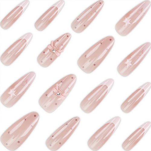Decorative Press-On Nail Set with Bow and Star Designs Bowlift
