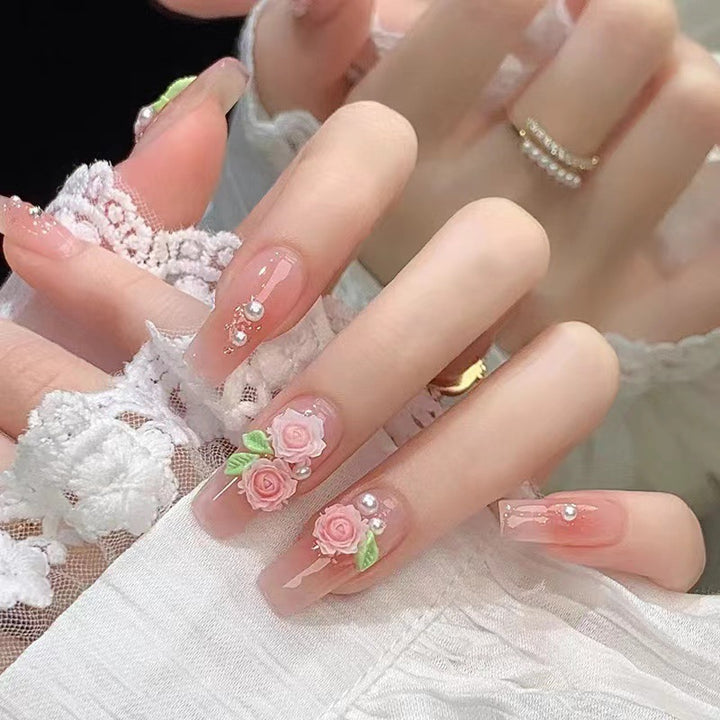 Romantic art nails with floral design Bowlift