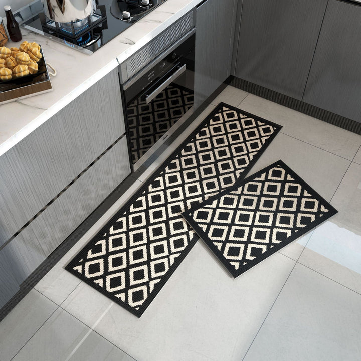 Non-Slip Geometric Woven Kitchen Runner and Mat Set Bowlift