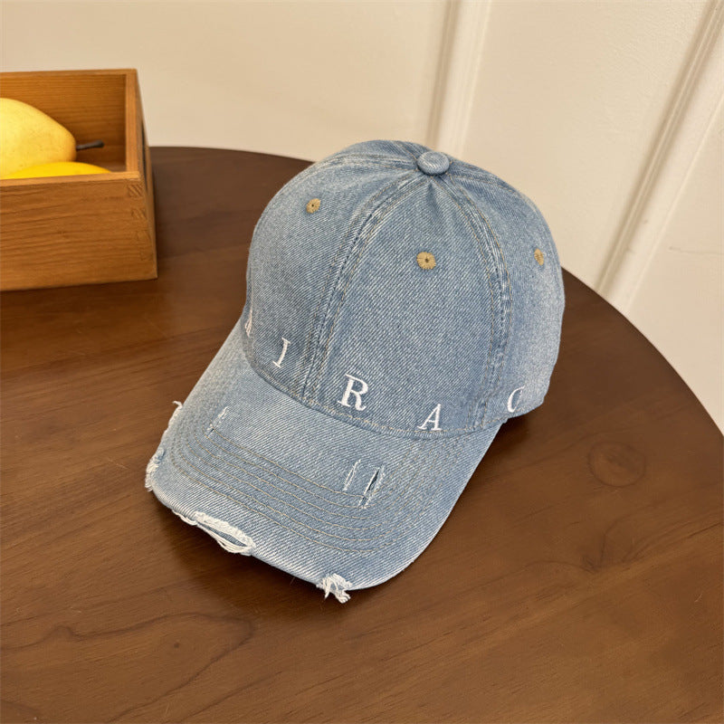 Women's Distressed Denim Baseball Cap Bowlift