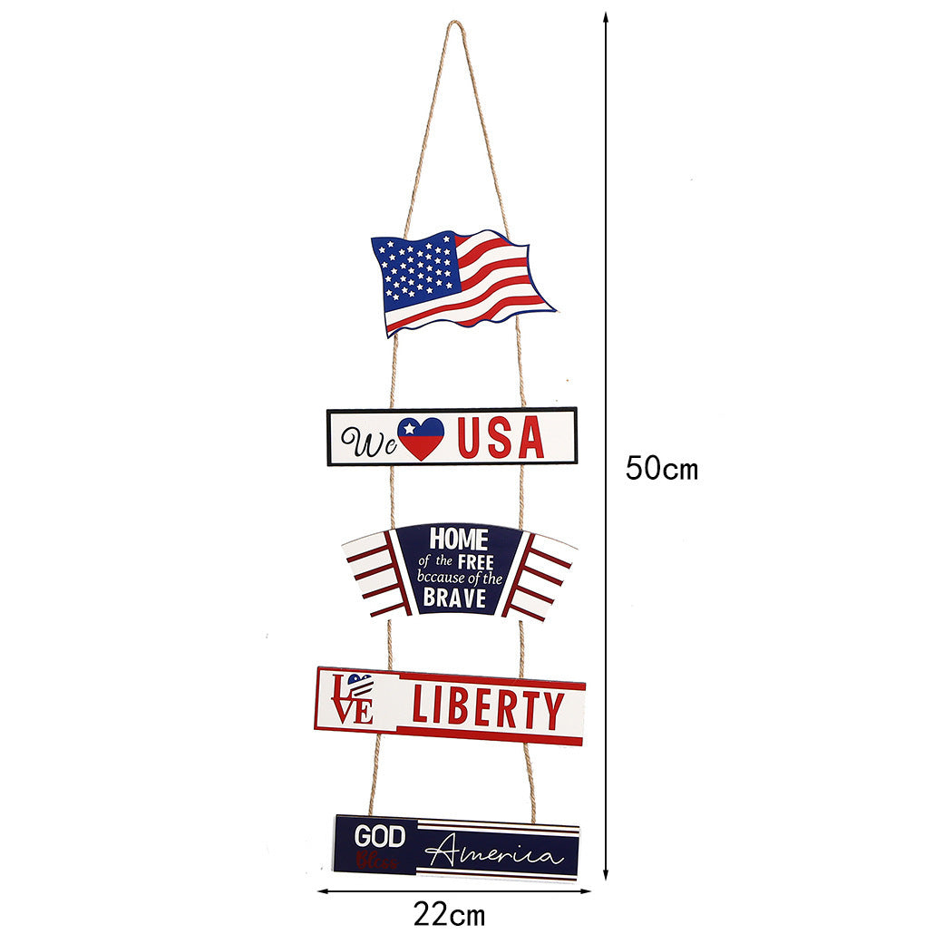 Unisex nan hanging patriotic wood wall decoration with multi-part panels and rope suspension Bowlift