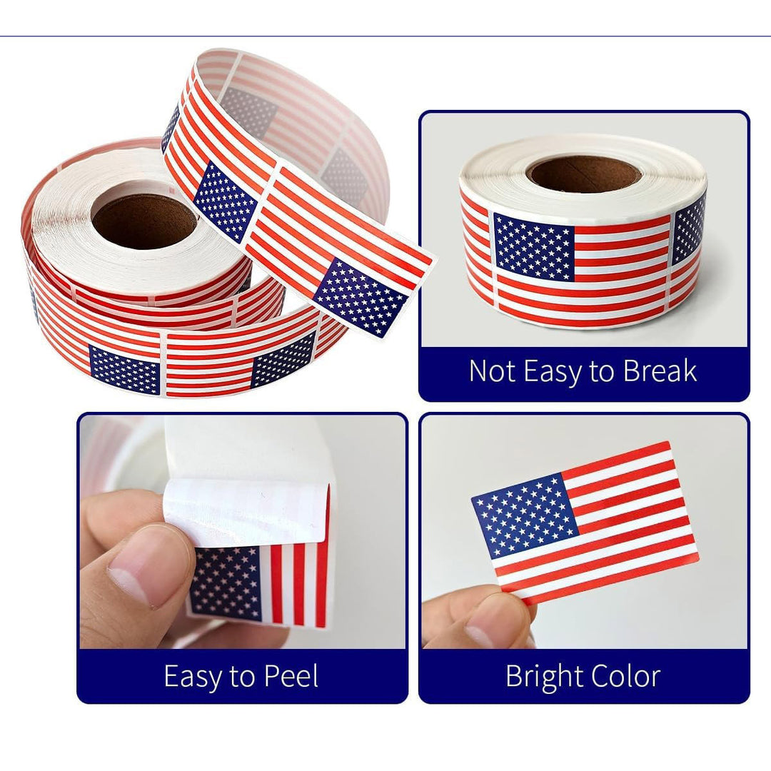 Independence Day adhesive USA flag sticker roll with glossy die-cut labels Bowlift