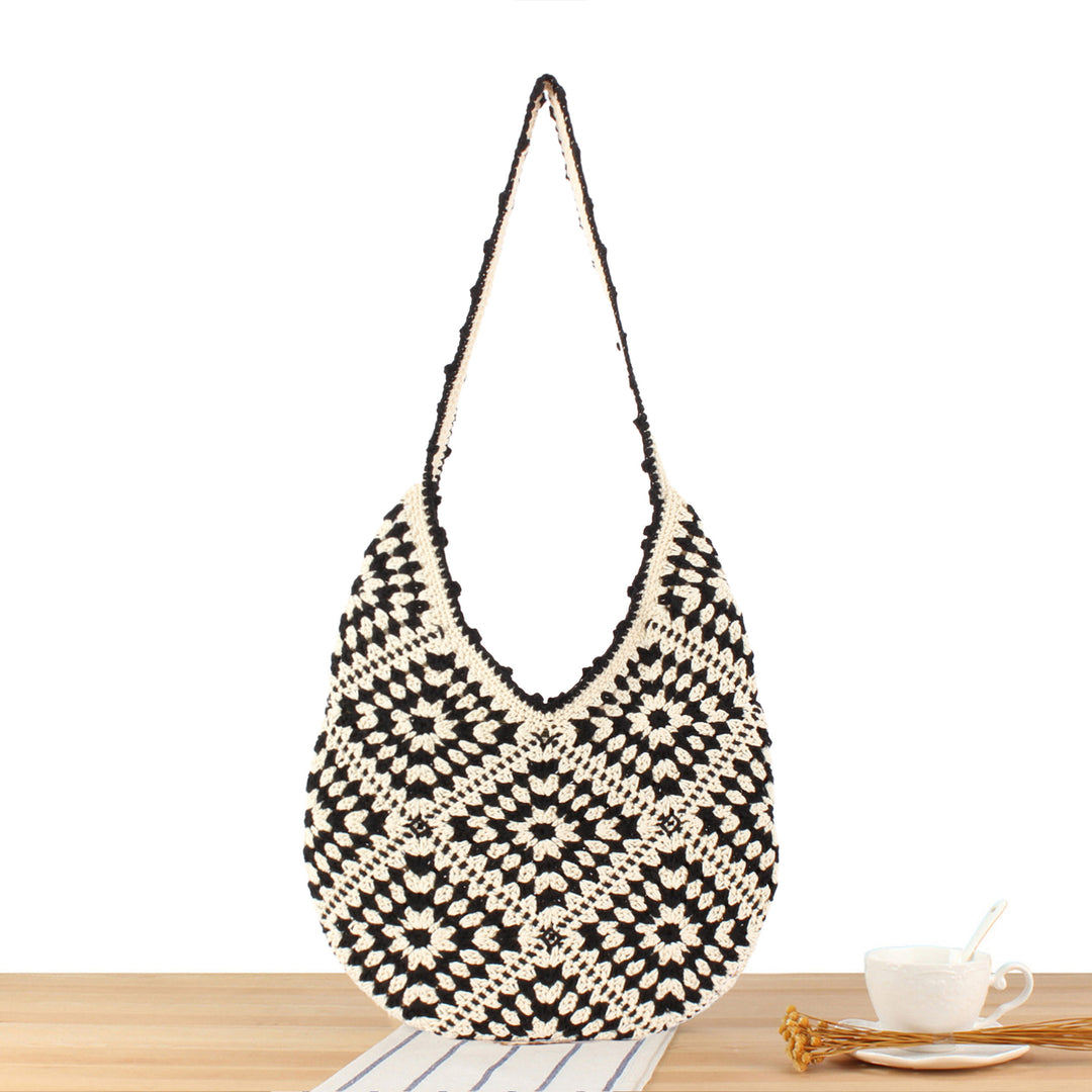 Handmade Macrame Shoulder Bag with Floral Patterns Bowlift